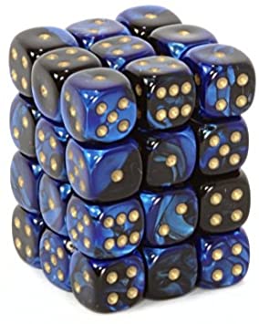 Noppasetti: Chessex Gemini - 12mm D6 Black-Blue/Gold (36)