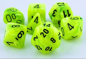 Noppasetti: Chessex Vortex - Polyhedral Bright Green/Black (7)