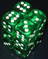 Noppasetti: Chessex Translucent 16mm Green/White (12)