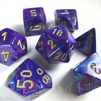 Noppasetti: Chessex LUSTROUS  POLYHEDRAL PURPLE/GOLD   (7)