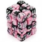 Noppasetti: Chessex Gemini - 12mm D6 Black-Pink w/white (36)