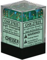 Noppasetti: Chessex Borealis - 12mm D6 Light Green/Gold (36)