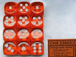 Noppasetti: Chessex Translucent 16mm d6 Orange/White (12)