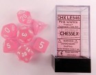 Noppasetti: Chessex - Poly Frosted Pink with White 7-Die Set