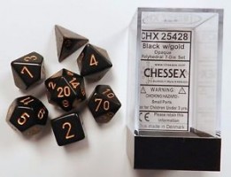 Noppasetti: Chessex Opaque – Polyhedral Black/Gold (7)