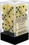 Noppasetti: Chessex Opaque 16mm D6 Ivory/Black (12)