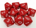Noppasetti: Chessex Opaque - Poly D10 Red/White (10)