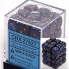 Dice Set: Chessex Scarab - 12mm D6 Royal Blue/Gold (36)