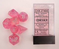 Noppasetti: Chessex Ghostly Glow Polyhedral Pink/Silver (7)