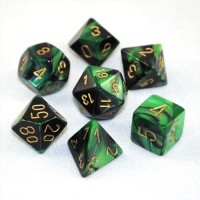 Noppasetti: Chessex Gemini - Polyhedral Black-Green/Gold (7)