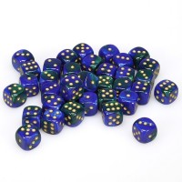 Noppasetti: Chessex Gemini - 12mm D6 Blue-Green w/gold (36)