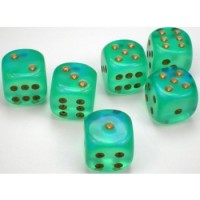 Chessex: Borealis 16mm D6 Light Green/Gold Luminary (12 Dice)