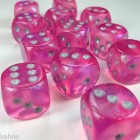 Chessex: Borealis 16mm D6 Pink/Silver Luminary (12 Dice)