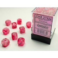 Chessex: Signature 12mm D6 Ghostly Glow Pink/Silver (36 Dice)