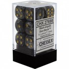 Noppasetti: Chessex Lustrous - 16mm D6 Black w/gold (12)