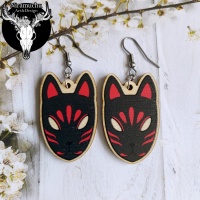 Korvakorut: Kitsune Mask Black Earrings (4cm) (Niramuchu)