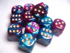 Noppasetti: Chessex Gemini - 16mm D6 Purple-Teal/Gold  (12)